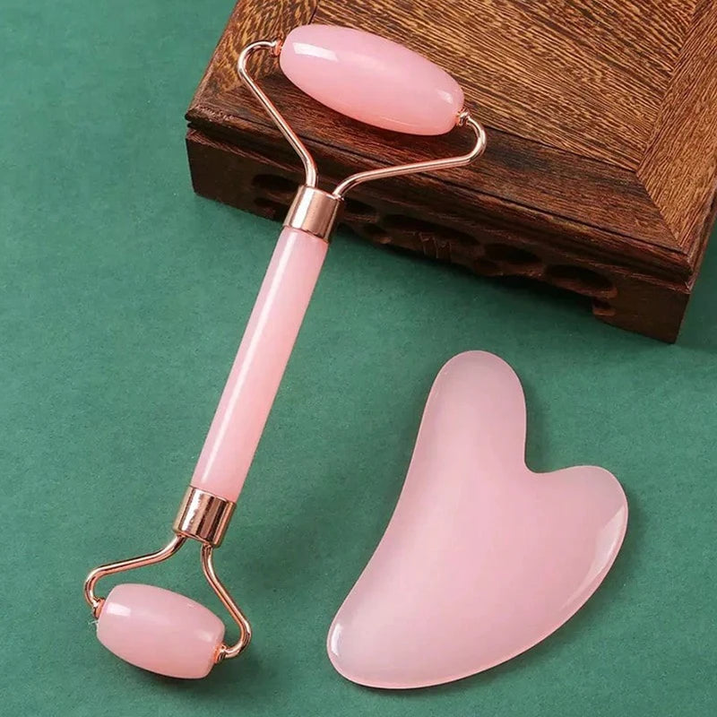 2 Pc Facial Roller Gua Sha Massage Kit