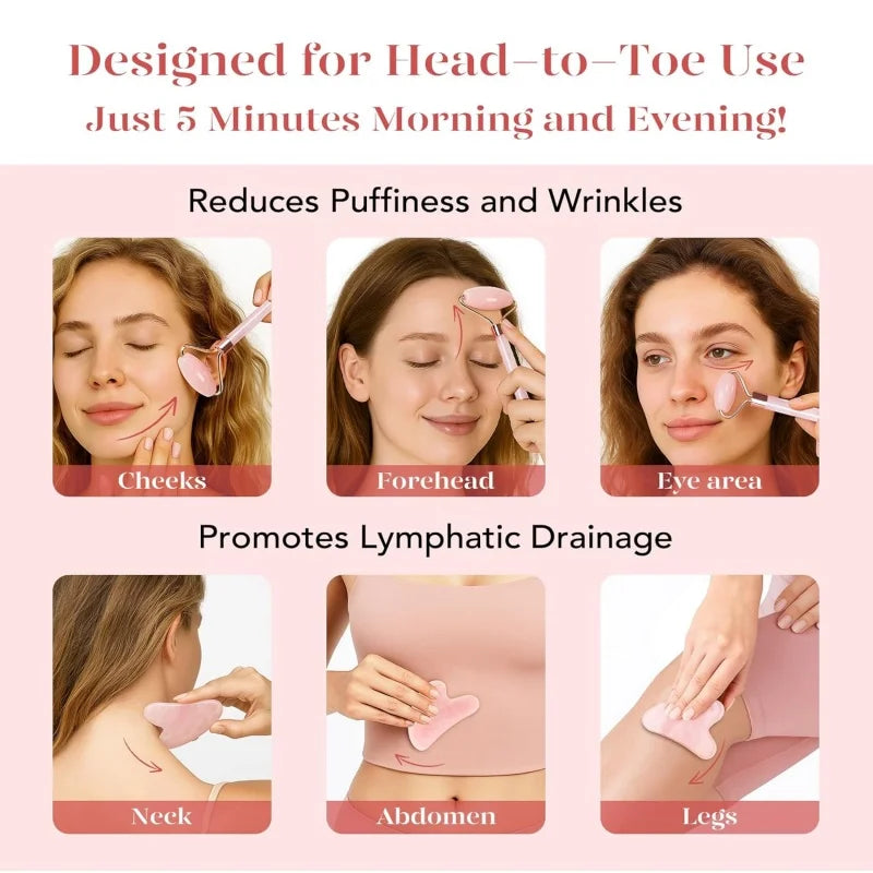 2 Pc Facial Roller Gua Sha Massage Kit